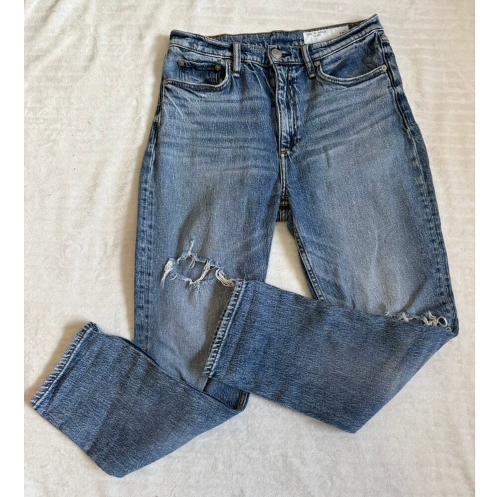 Rag & bone Wren High Rise Slim Straight Distressed Jeans 28